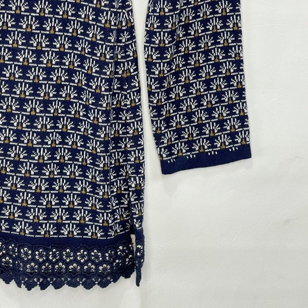 Susan Graver Women Medium Blue Cotton Blend Floral Pattern Long Sleeve Knit - Picture 6 of 10